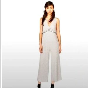 Womens Zara Trafaluc Sleeveless Gray Jumpsuit Romper Long Wide Leg Size Small